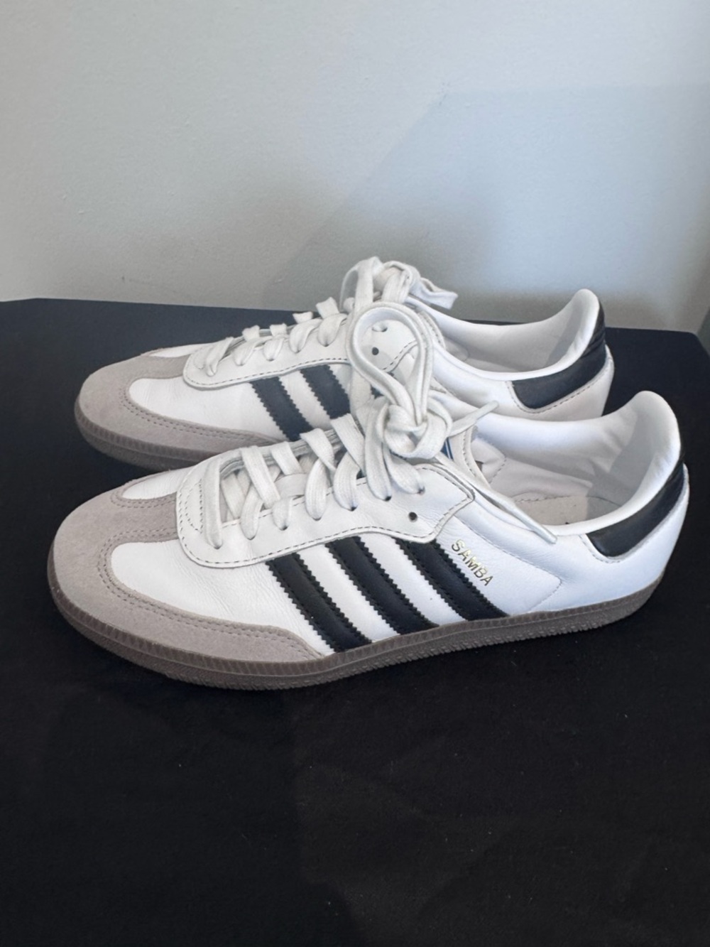 adidas Samba White with Black Stripes and Gray Suede